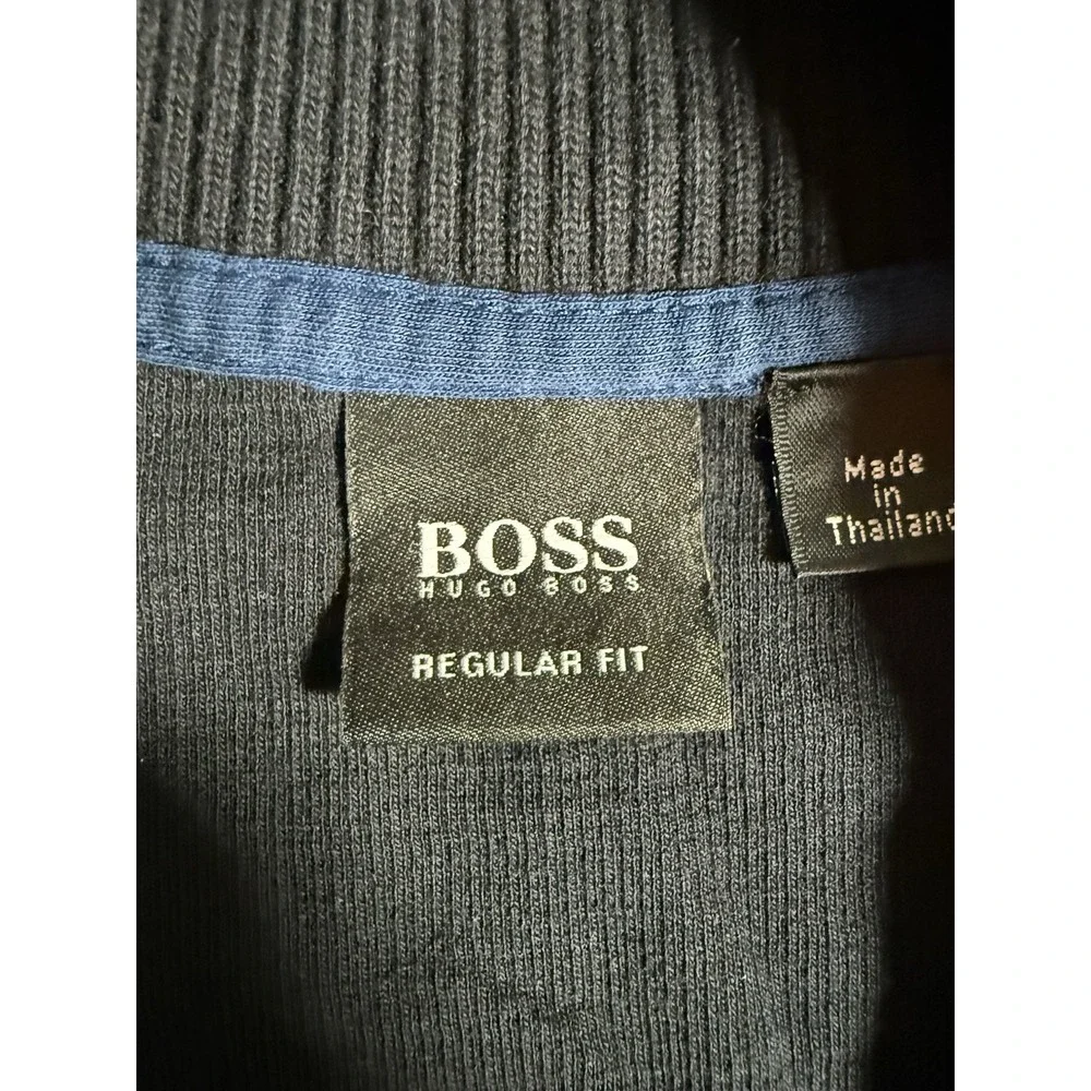 Boss Hugo Boss Sweater Mens XL Black Blue Mock Neck 1/4 Zip Pullover